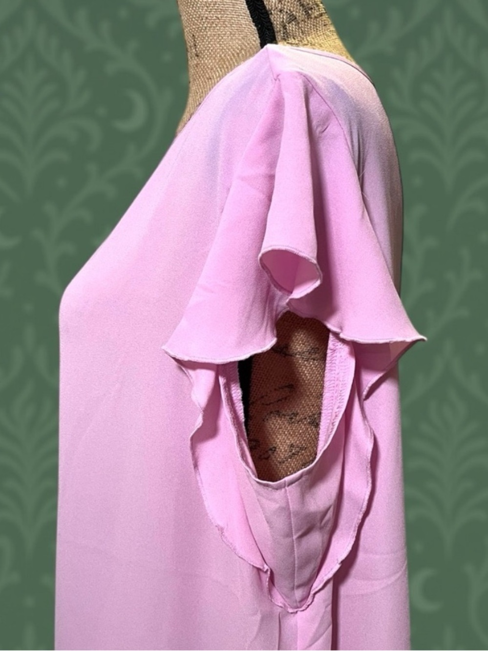Counterparts Pink Flutter‑Sleeve Blouse Keyhole Detail XL New - Picture 3 of 13